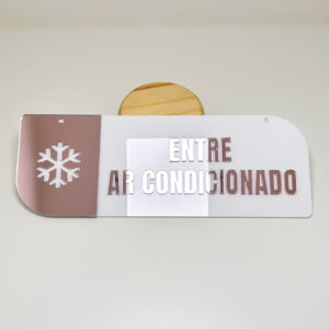 Placa sinalização ar condicionado acrílico espelhado rose