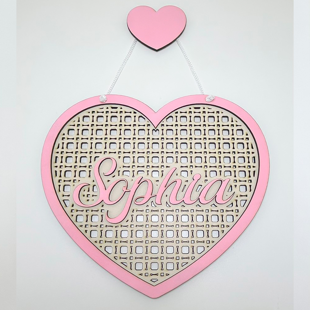 Porta Maternidade Palha Indiana MDF 20cm coração rosa - Imagem 2