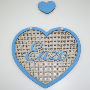 Porta Maternidade Palha Indiana MDF 20cm coração azul