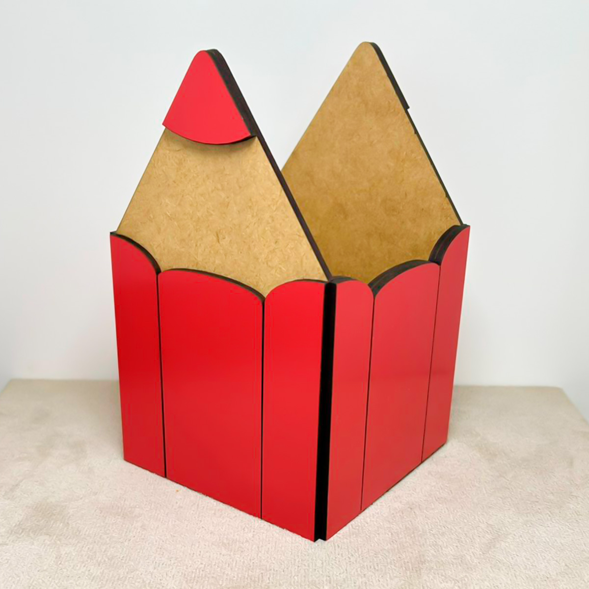 Porta Lápis Premium em MDF 3mm Texturizado vermelho - Imagem 3