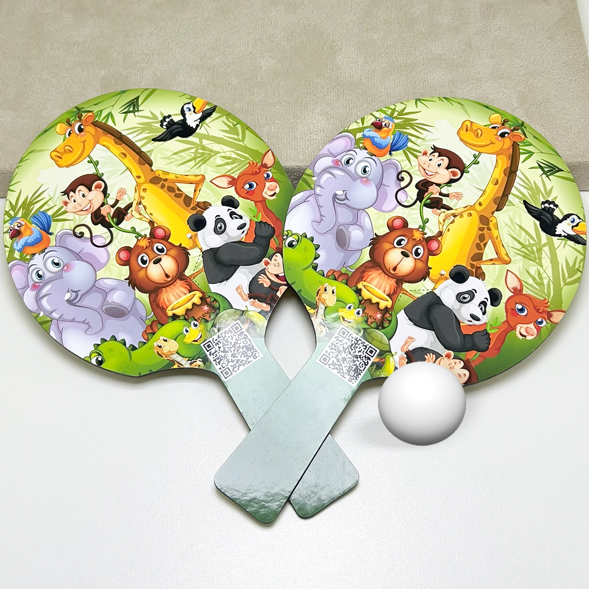 Kit 5 Pares de Raquete em MDF + bolinha Tema Safari Infantil - Imagem 3