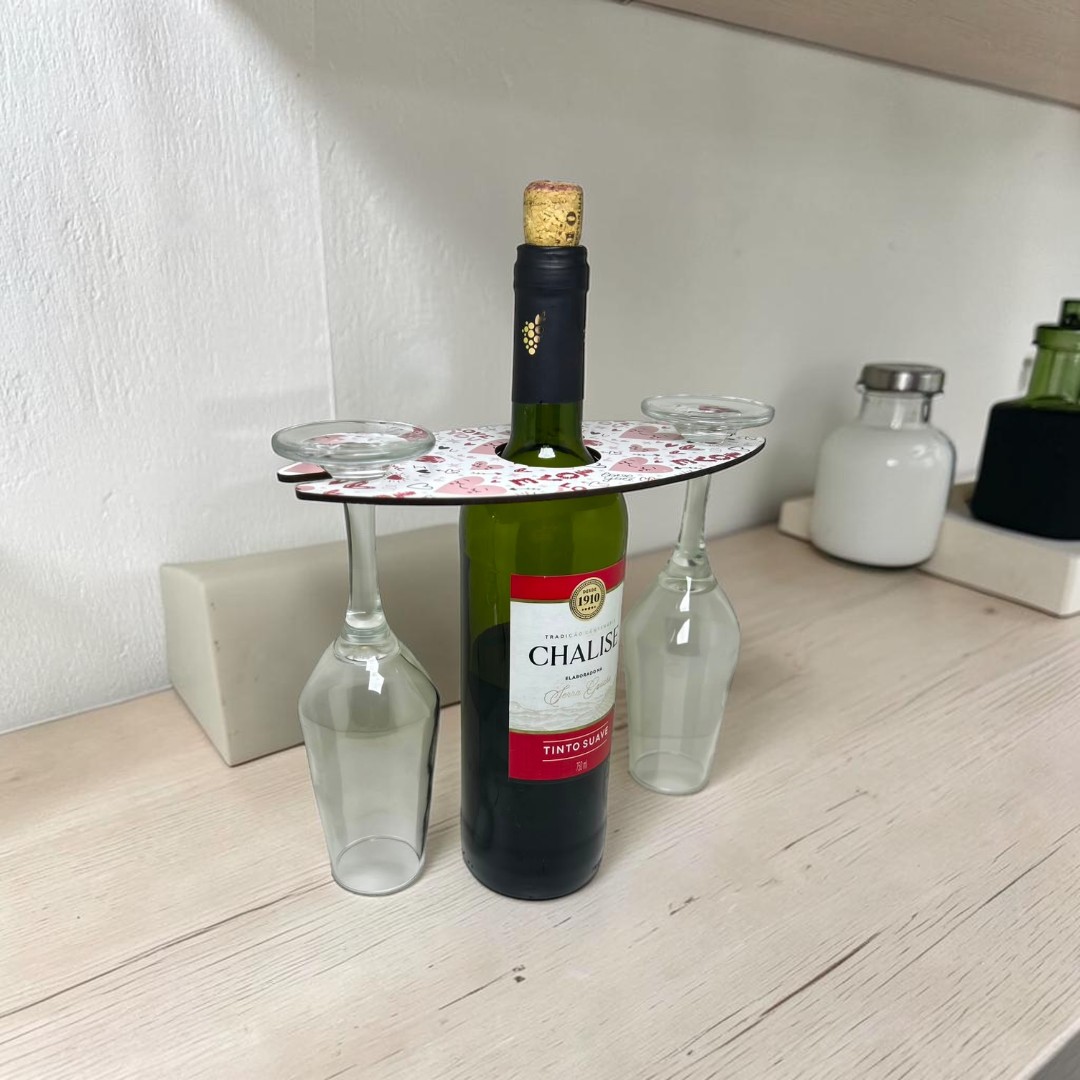 Kit 2 Porta Taças MDF Vinho Garrafa Amor Presente - Imagem 4