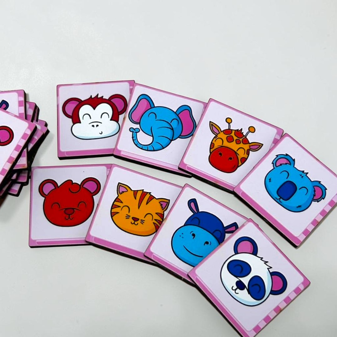 kit 10 Jogo Memória Bichos MDF Educativo Infantil animais - Imagem 2