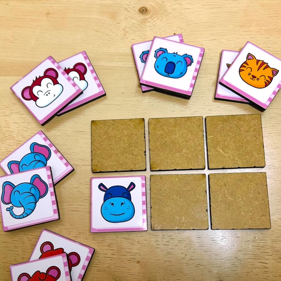 kit 10 Jogo Memória Bichos MDF Educativo Infantil animais - Imagem 3