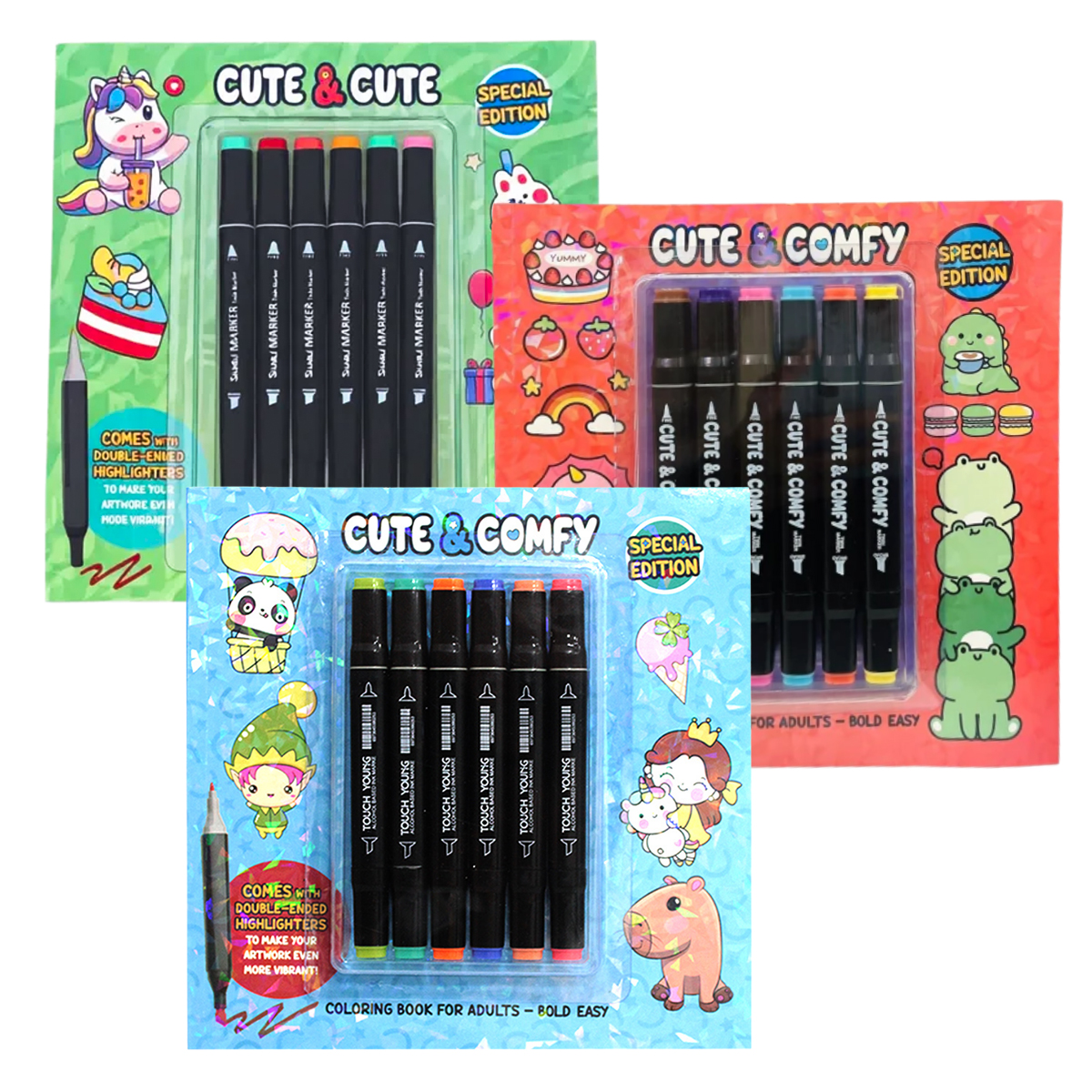 Livro de Colorir Cute & Comfy com 6 Canetinhas