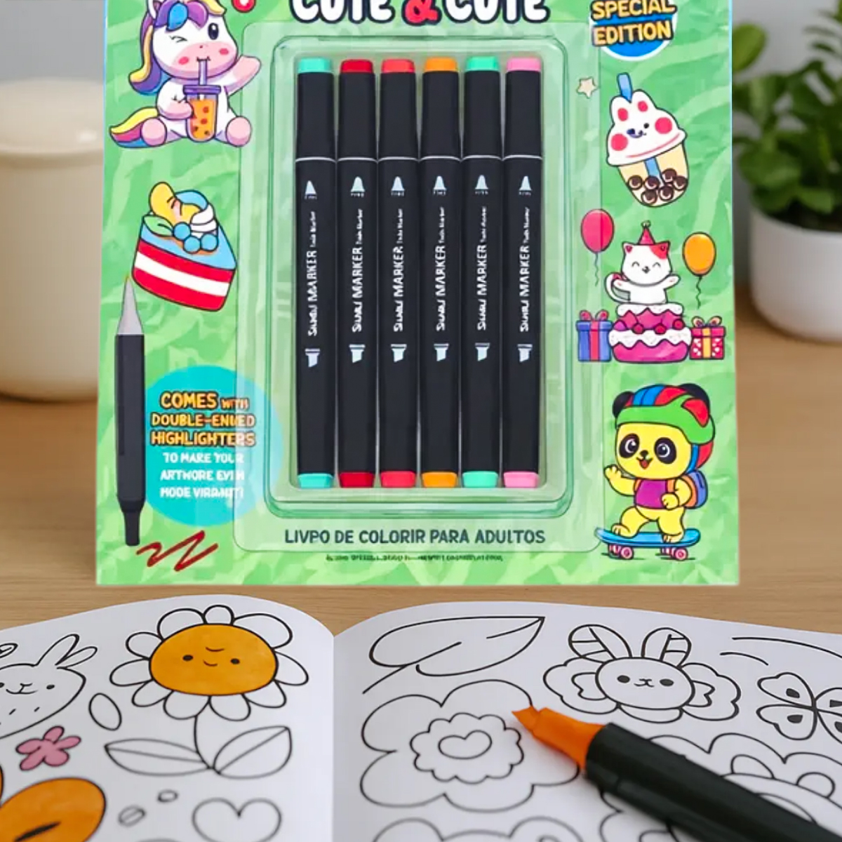 Livro de Colorir Cute & Comfy com 6 Canetinhas - Imagem 3